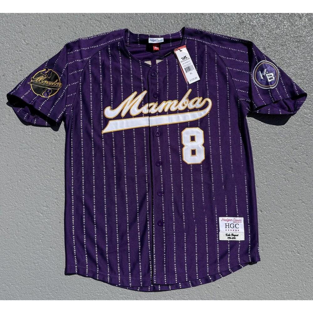 Men’s Kobe Bryant Mamba Lakers Baseball Jersey Pinstripe Purple XL